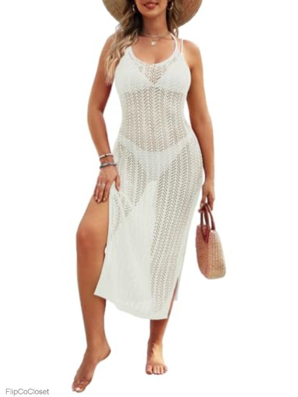 Crochet Halter Maxi Beach Cover Up Backless Slim Fit